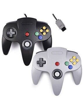 2x Retro Wired N64 Gamepad Controllers - Classic Joystick for Nintendo Console